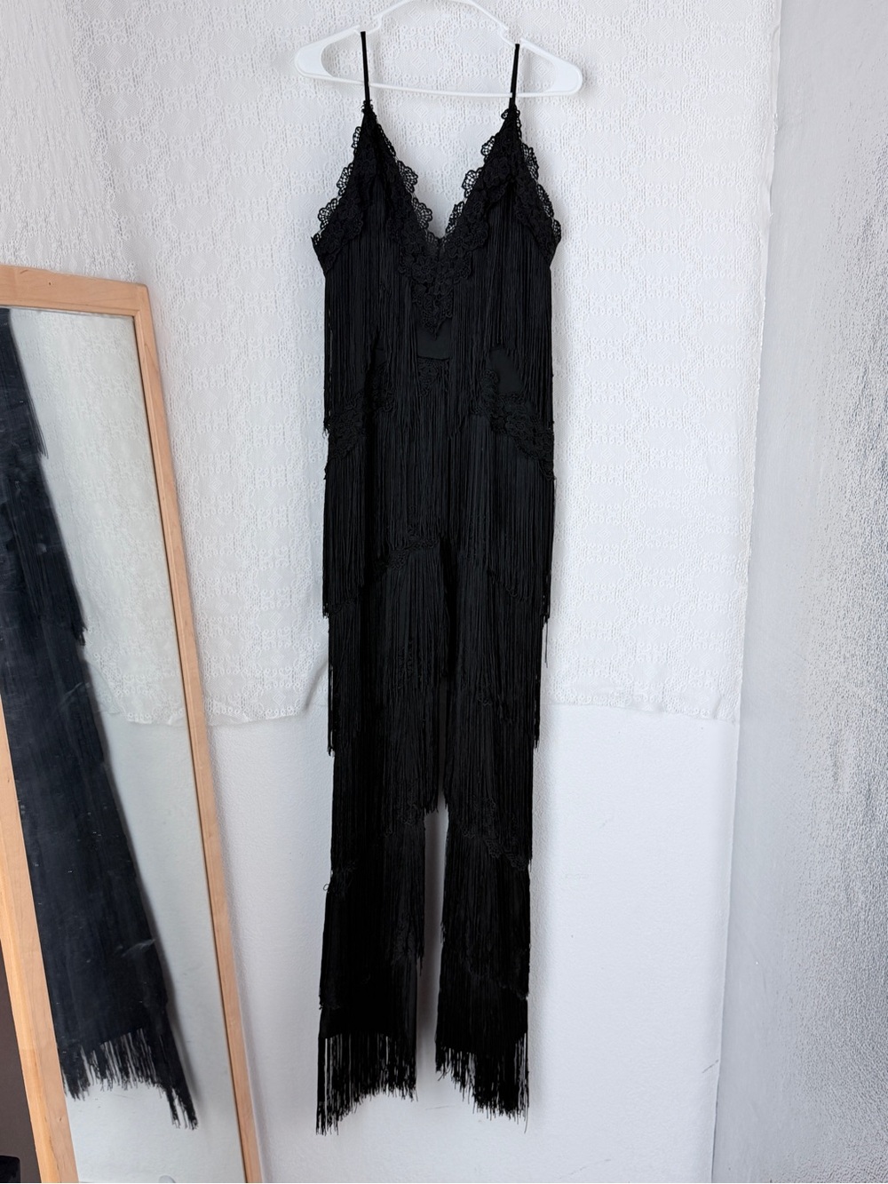 Black Fringe Lace-Trim Jumpsuit